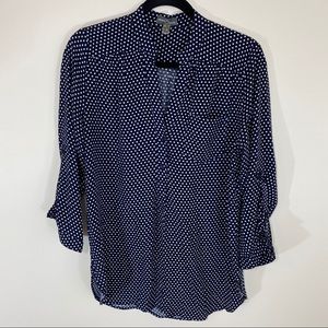 Market & Spruce Navy Blue Polka Dot Blouse L